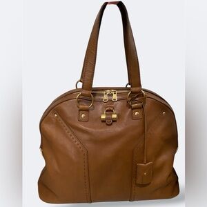 YSL Yves Saint Laurent Rive Gauche Tan Calfskin Leather XL Muse Handbag